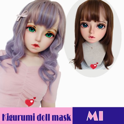 (Mi)Crossdress Sweet Girl Resin Half Head Female Kigurumi Mask With BJD Eyes Cosplay Anime Doll Mask
